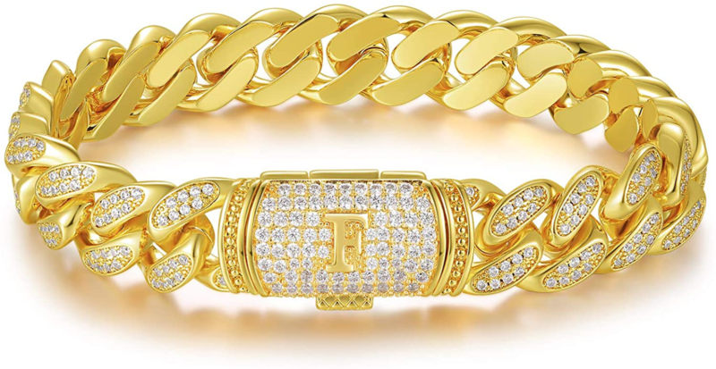 Cuban Link Initial Bracelet Gold Plated Hip Hop Jewelry Gift for Men Women Birth