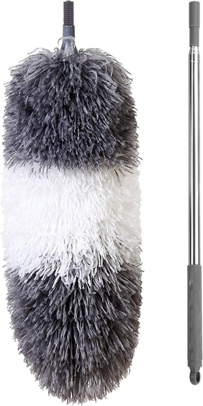 Microfiber Feather Duster with Extendable Pole, 100" Telescoping Cobweb Duster f