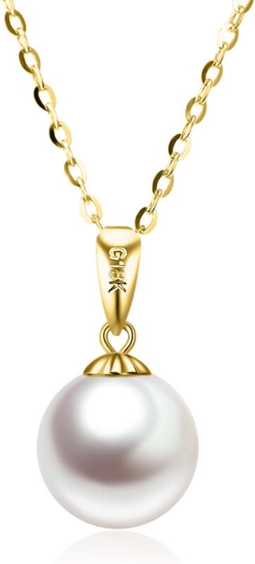 14K Gold Pearl Necklaces for Women with 18K Gold Pendant (Freshwater Cultured Pe