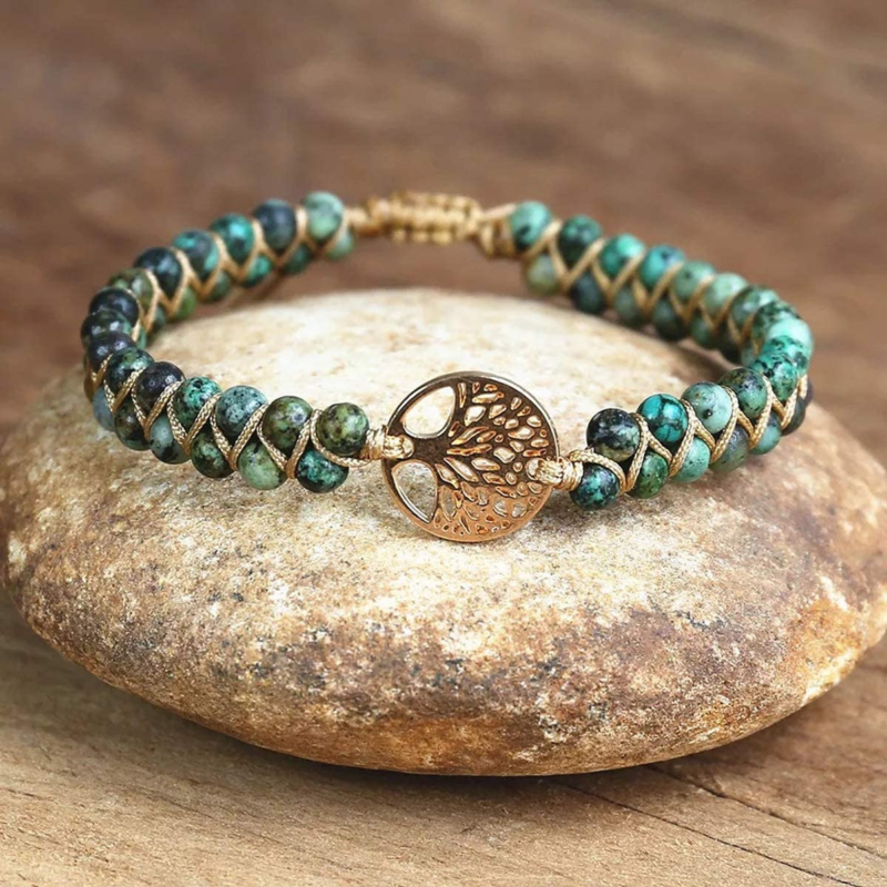 Tree of Life Turquoise Stone Bracelet for Women, Handmade Braided  