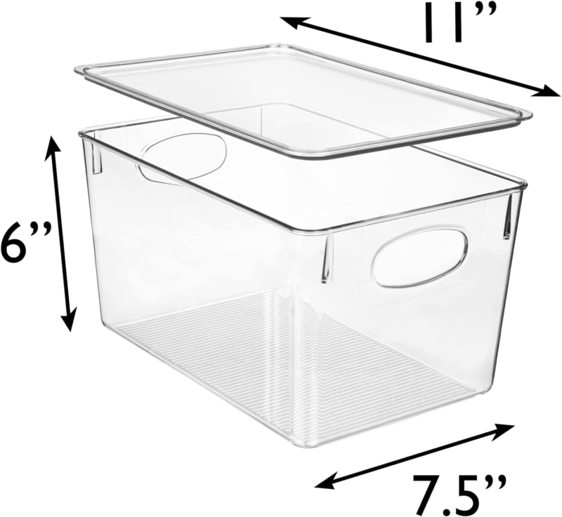 Plastic Storage Bins with Lids – Perfect Kitchen Fridge Organizer, Pantry 8 Pack