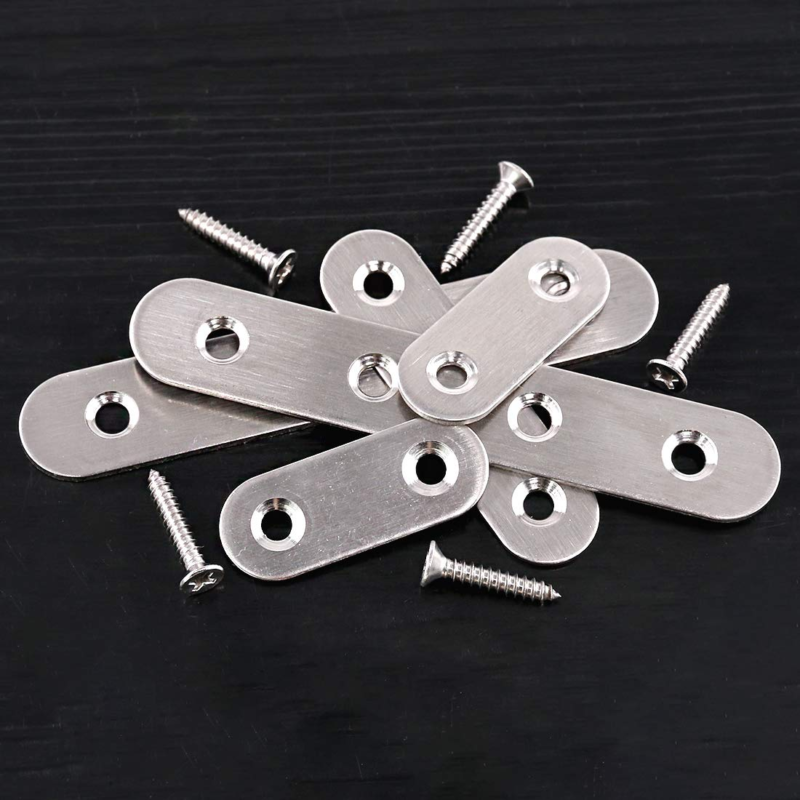 115Pcs 3 Sizes Stainless Steel Flat Straight Brace Brackets Metal Shelf Support 