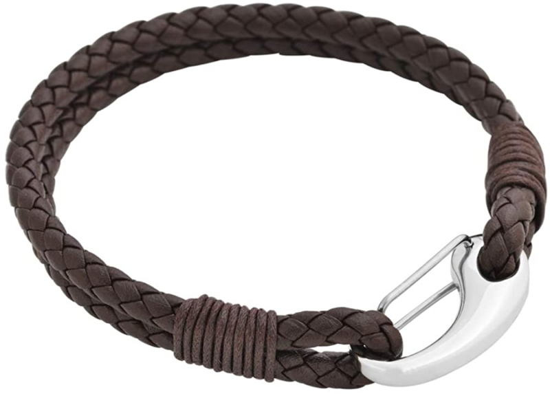 Edforce Braided Genuine Leather 2-Strand Cuff Bracelet with Stainless Steel Clas