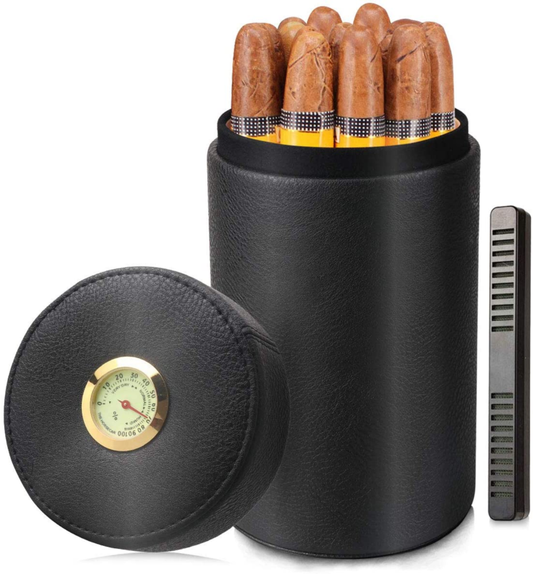 Scotte Cigar Humidor Case/Jar,Leather Cedar Wood Cigar Canister Portable for 12-
