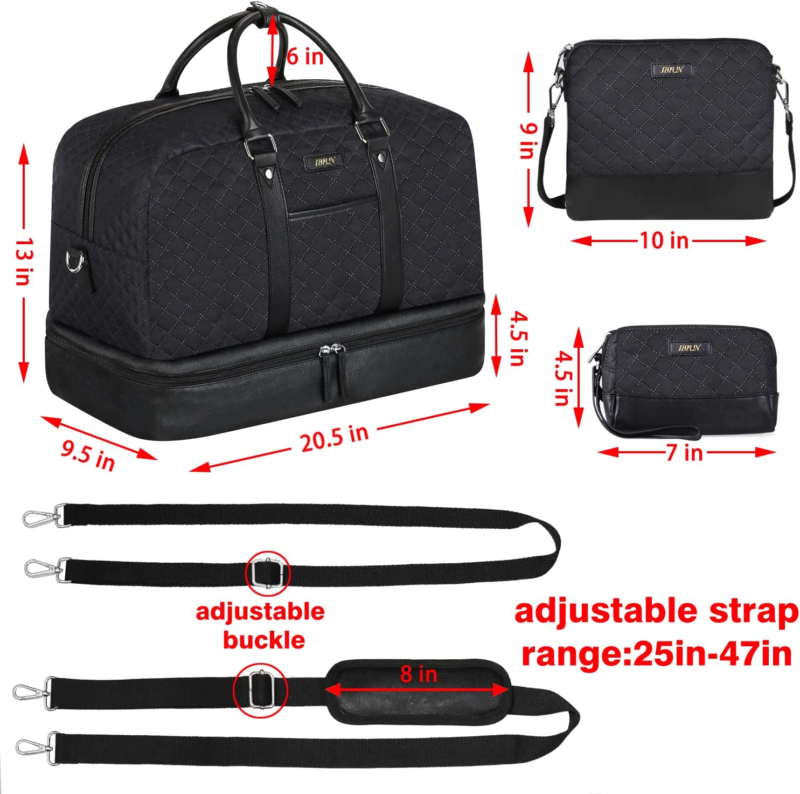 Weekender Bag for, Large Overnight 3Pcs Set