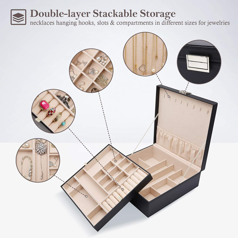Large PU  Leather Jewelry Organizer Storage Case 