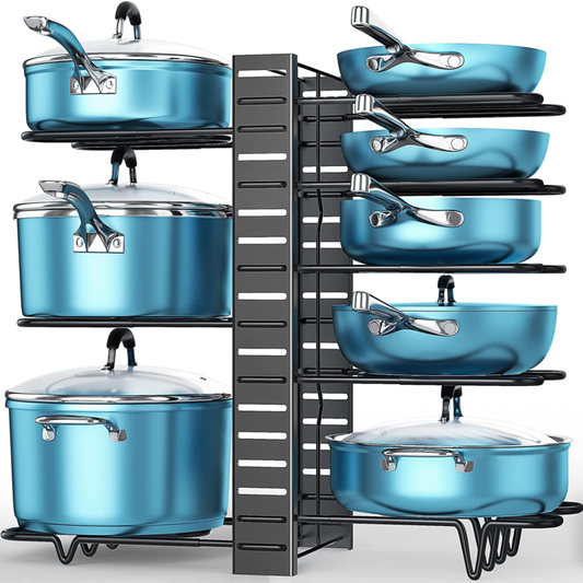Pots and Pans Organizer for Cabinet,  8 Tier Pot Rack 