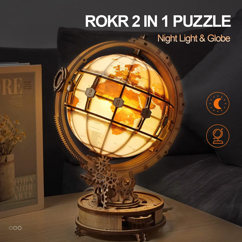 3D Wooden Puzzle Globe Model Kit for Adults to Build  