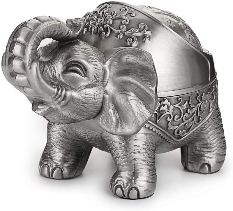 Hipiwe Elephant Windproof Ashtray with Lid, Desktop Metal Cigarette Ashtray Hold