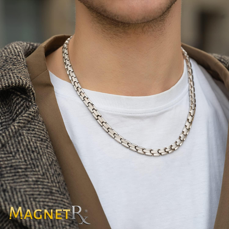 Titanium Magnetic Necklace - Magnetic Necklace (Silver, 21.5 Inches)