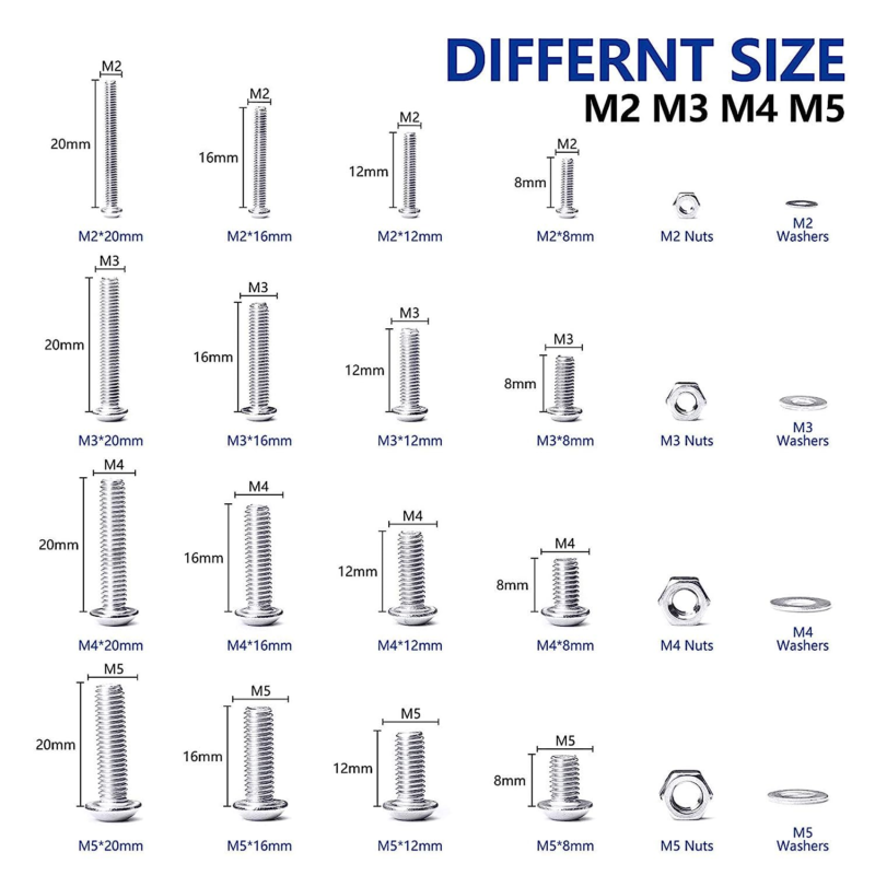 Metric Button Head Socket Cap Screw Bolts & Flat Washers & Nuts Assortment Kit M