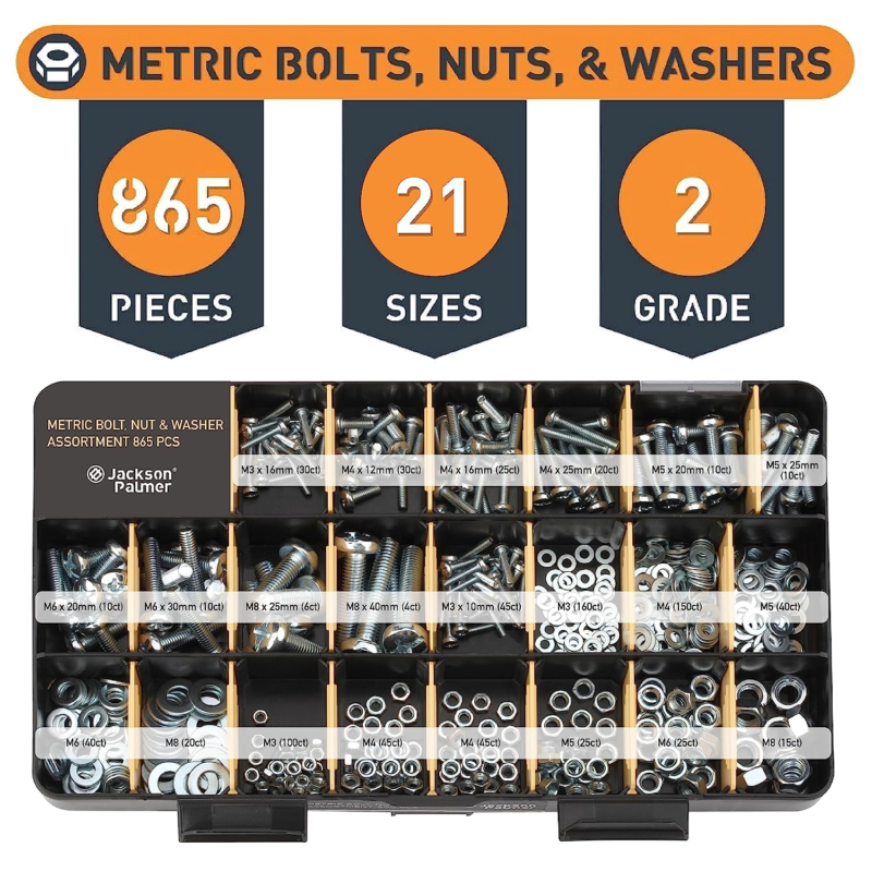 2,200 Piece Hardware Assortment Kit with Screws, Nuts, Bolts & Washers (3 Trays)