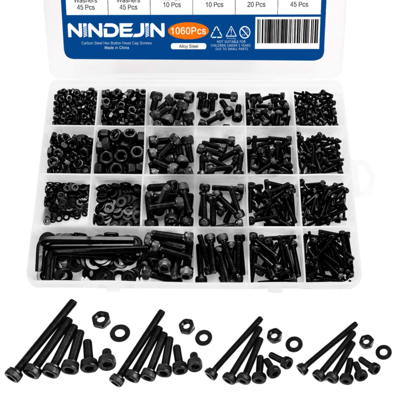 M2 M3 M4 M5 Hex Socket Head Cap Screw Bolts Nuts and Washer Assortment Kit, 1060