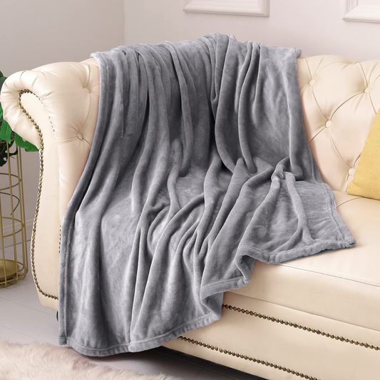 Fleece Blanket Throw Grey Lightweight Super Soft Cozy