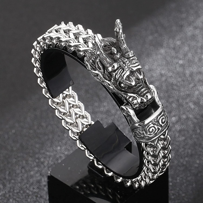 Dragon/Wolf Head Men's Bracelet, Stainless Steel,  Cool Viking Jewelry