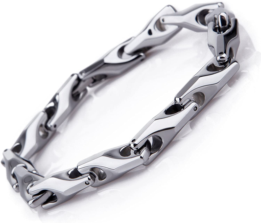 Classy Men'S Solid Heavy Wheat Tungsten Carbide Bracelet - 3 Sided Links (Silver