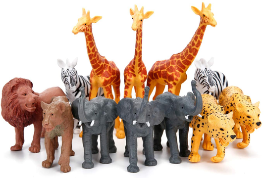 Jumbo Safari Animal Figurines Toys, 12 Piece African Jungle Zoo Animals