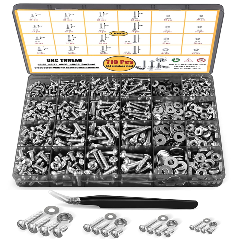 710Pcs Nuts and Bolts Assortment Kit, 4-40#6-32#8-32#10-24 Phillips Pan Head Ass