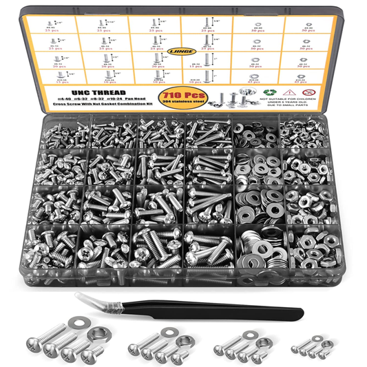 710Pcs Nuts and Bolts Assortment Kit, 4-40#6-32#8-32#10-24 Phillips Pan Head Ass