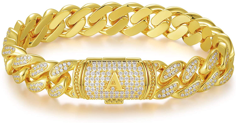 Cuban Link Initial Bracelet Gold Plated Hip Hop Jewelry Gift for Men Women Birth