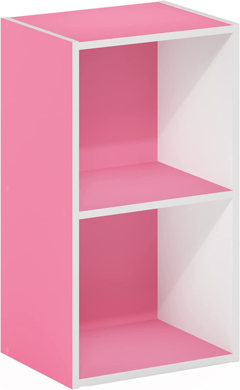 Luder Bookcase / Book / Storage, 2-Tier Cube, Pink/White