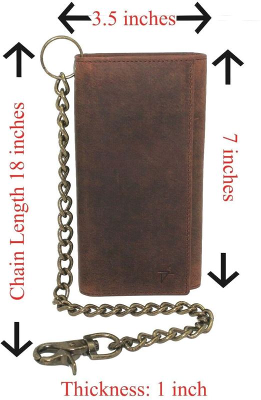 Men's Biker's Trucker RFID, Long Checkbook Leather Trifold Chain Wallet  