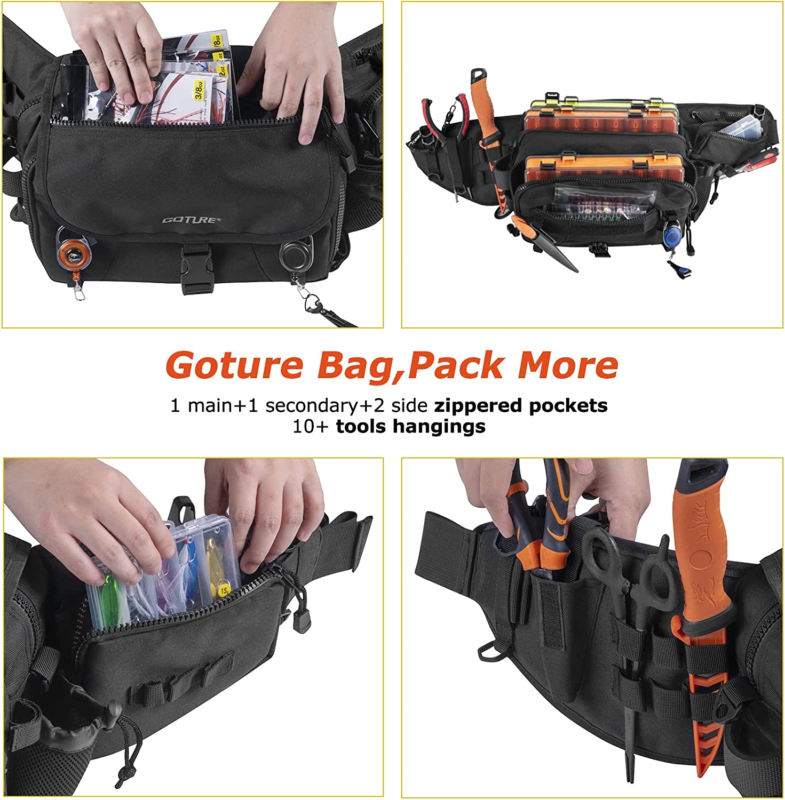 Portable Sling Fishing Tackle Bag Gear Storage Fly Fishing Fanny Pack, Rod Holde