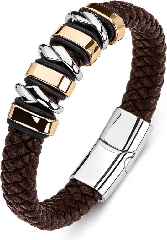 Genuine Leather Bracelet for Men's Braided Cuff Wristband  