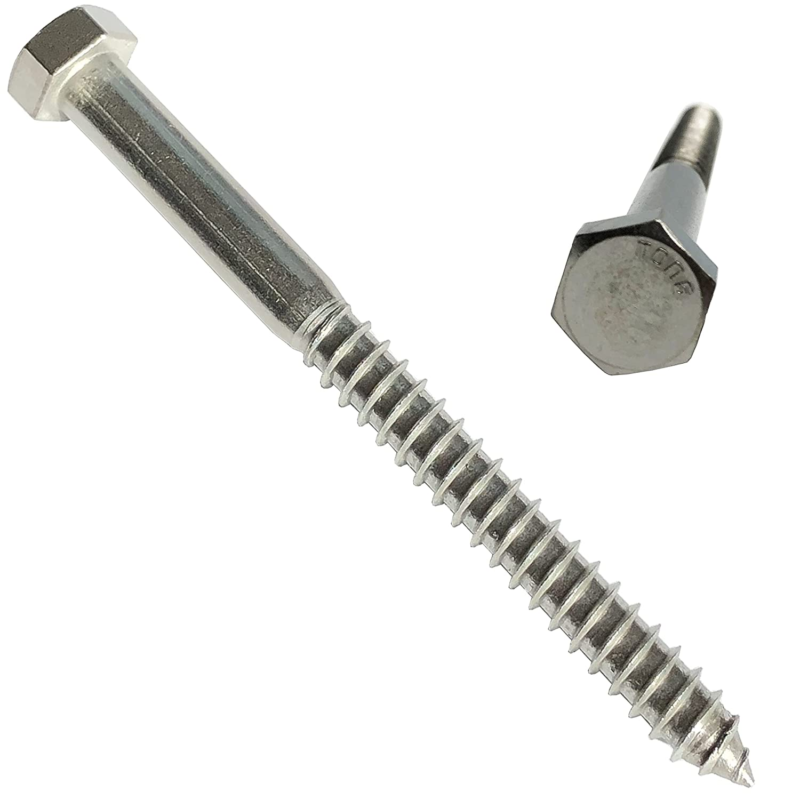 1/4" X 4" - 304 Grade Stainless Steel Lag Screws, Hex Head Fasteners, Stainless 