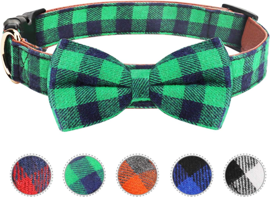 Dog or Cat Bow Tie,  Collar with Bow Tie Buckle Light Plaid  Adjustable (Large G