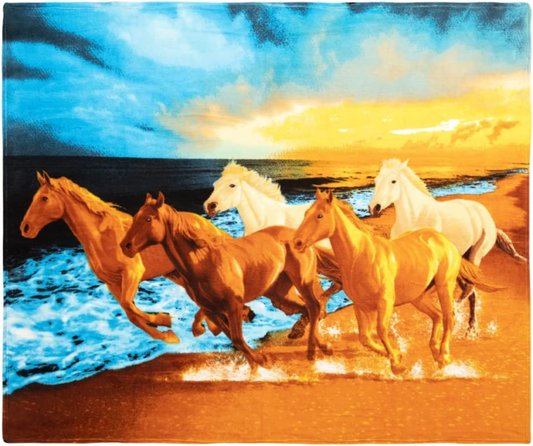 Beach Horses Fleece Throw Blanket for Bed, 50" X 60"   Super Soft Plush Running 