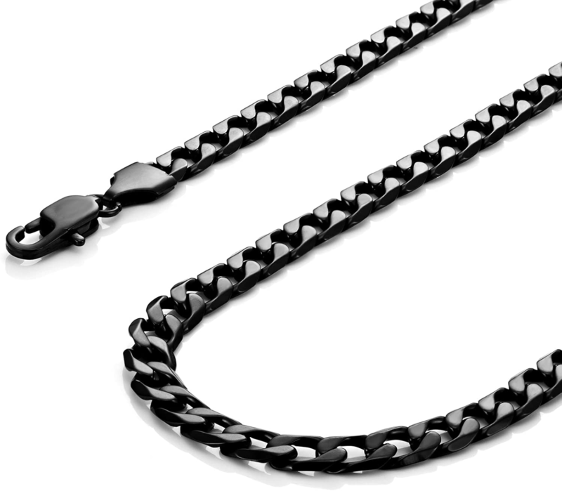 Classic Mens Link Chain Necklace, Cuban Style, Black 19 Inches