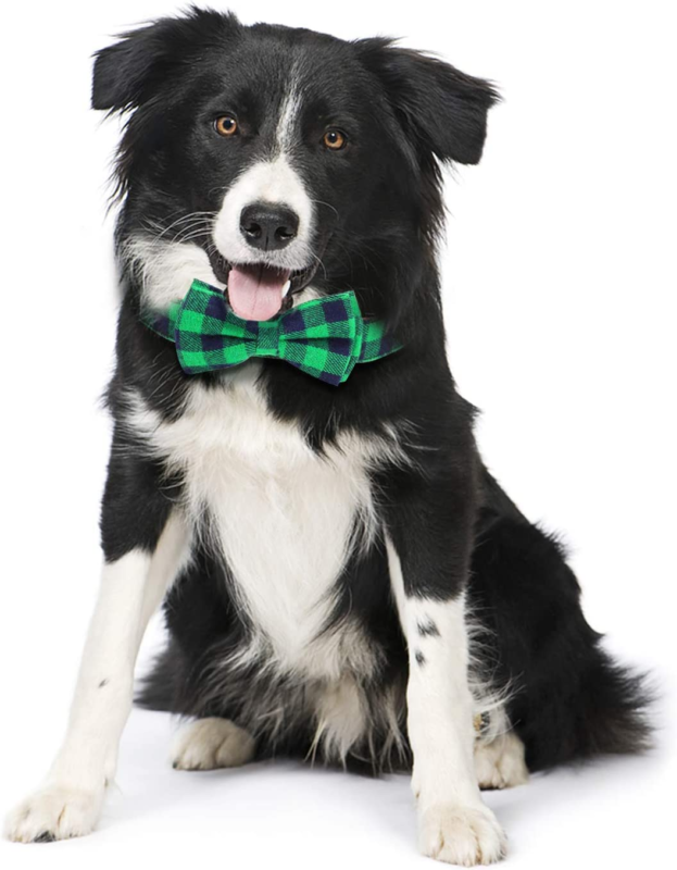 Dog or Cat Bow Tie,  Collar with Bow Tie Buckle Light Plaid  Adjustable (Large G