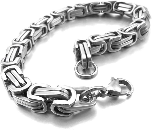 8", 8Mm Wide 316L Stainless Steel Bracelet Byzantine Link Chain Bracelet for Men