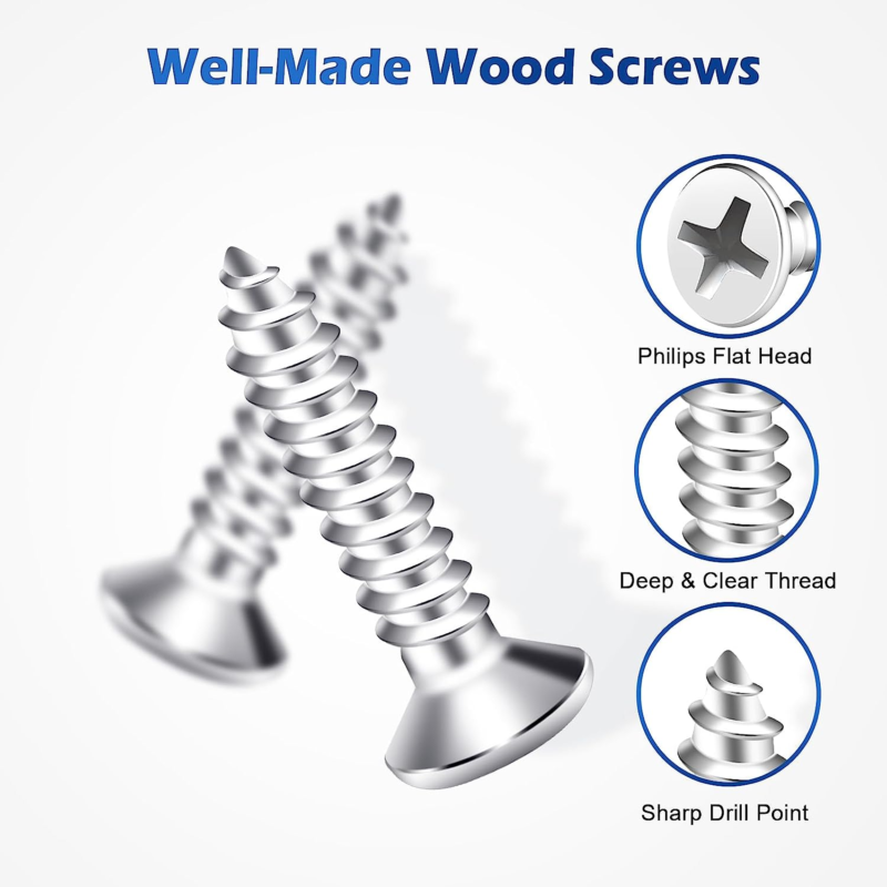 520PCS Wood Screws Assortment Kit - Stainless Steel Self Tapping Screw Set, Asso