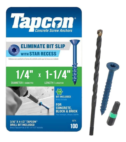 Tapcon 1/4" X 1-1/4" Star Torx Head Concrete Anchor Screws 3183407V2 | 100 Pack 