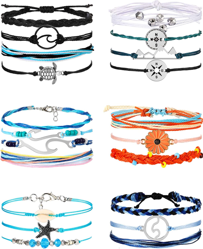 21 Pieces Surfer Wave Bracelet Ocean Wave Adjustable 