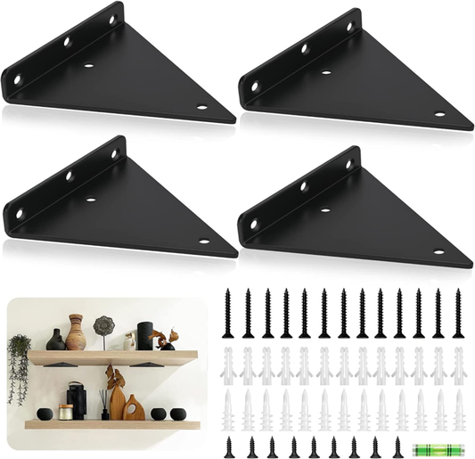 Shelf Brackets - 6 Inch Triangle Brackets for Shelves, 4 Pack Black