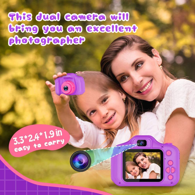 Kids Selfie Camera, Age 3-9, with 32GB SD Card-Purple