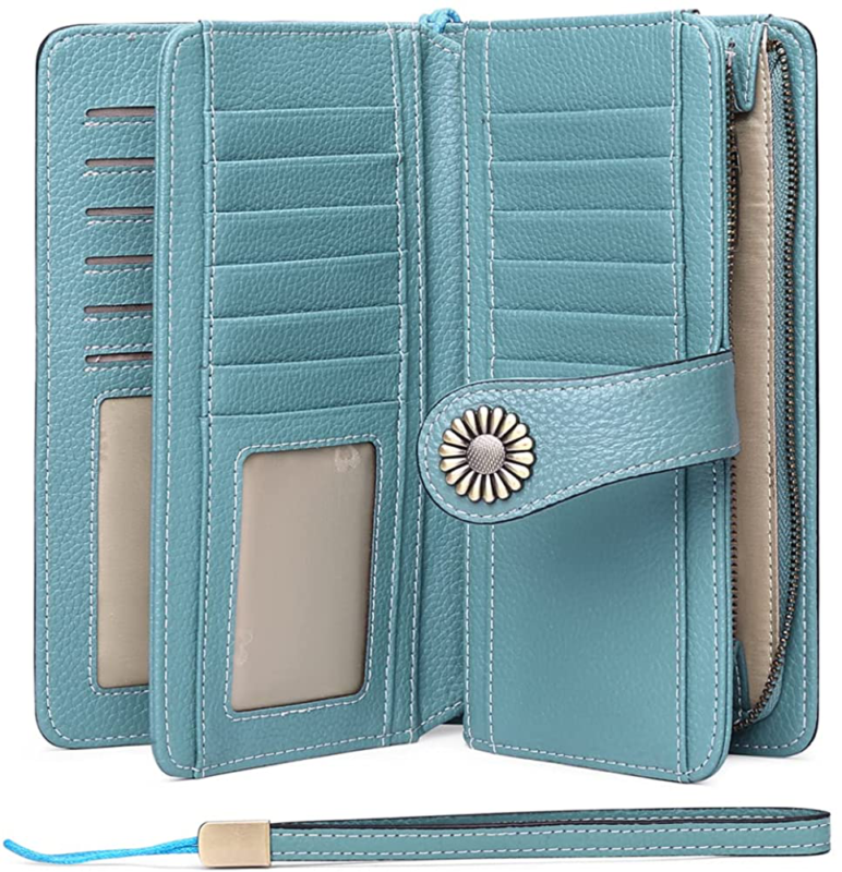 Women's Leather Credit Card Holder with RFID Blocking Large Capacity Wristlet