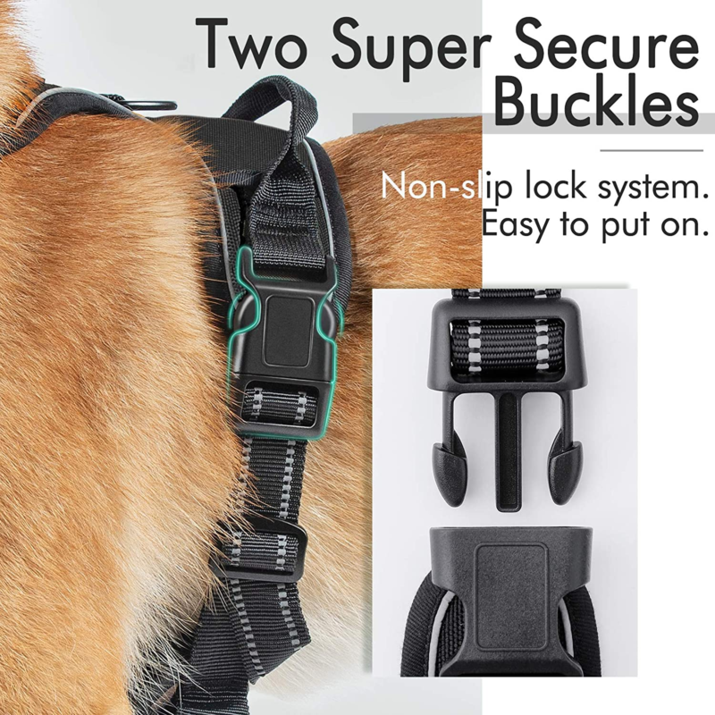 Dog Harness, No-Pull with 2 Leash Clips, Adjustable Soft Padded Dog Vest, Large