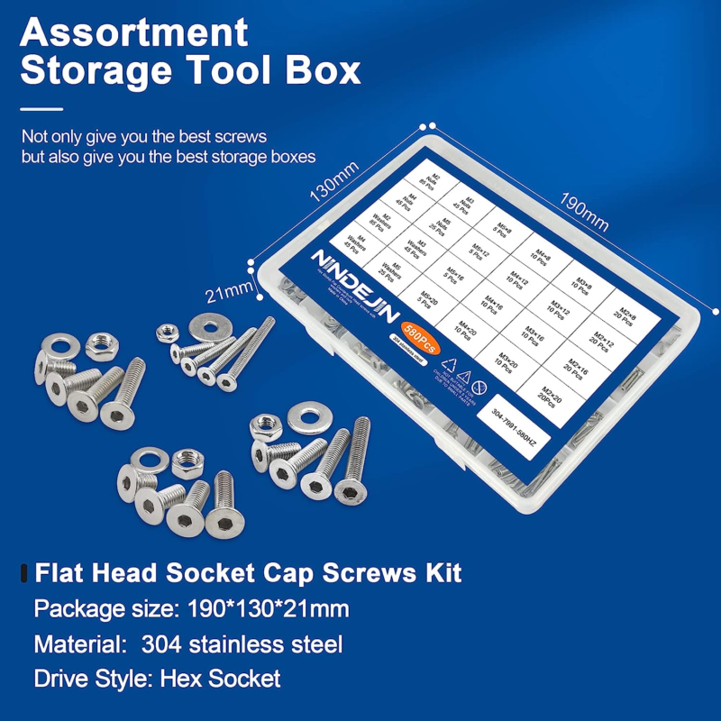 Black & Silver Hex Socket Head Screws Bolts Nuts and Flat Washer Assortment Kit(