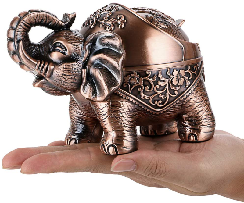 Hipiwe Elephant Windproof Ashtray with Lid, Desktop Metal Cigarette Ashtray Hold