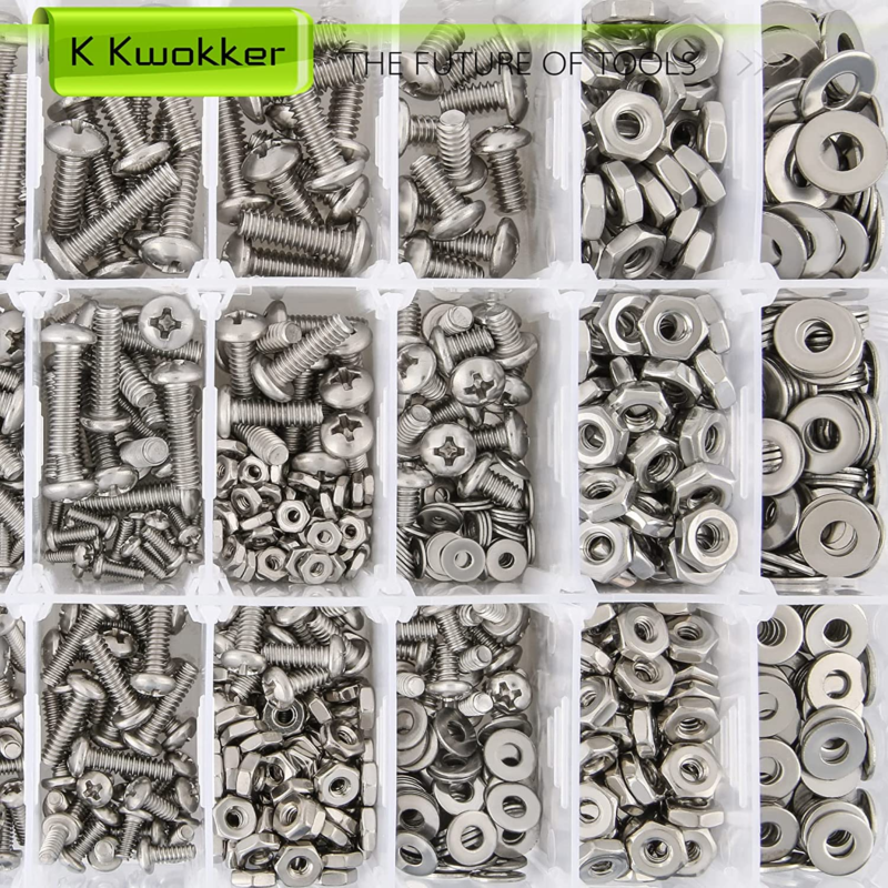 1110Pcs #2-56#4-40#6-32#8-32#10-24 Nuts and Bolts Assortment Kit