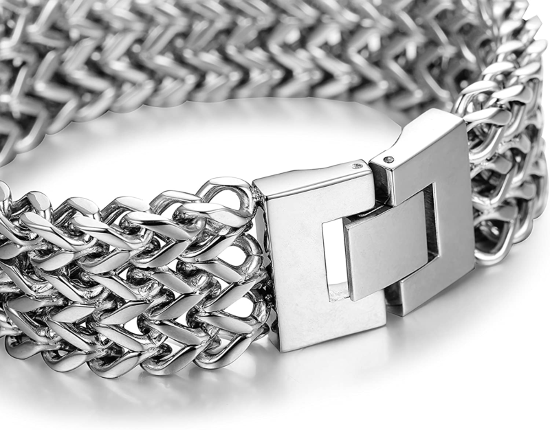 Stainless Steel 19MM Cuban Curb Link Chain Men's Bracelet, Rock Link Wristband 