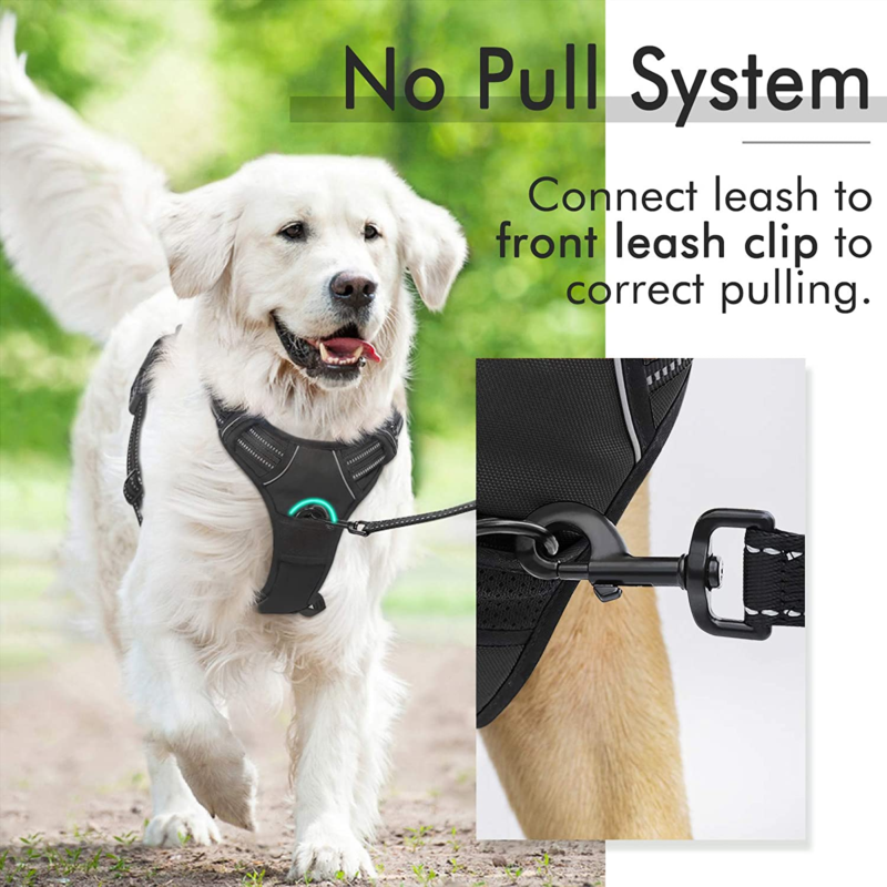 Dog Harness, No-Pull with 2 Leash Clips, Adjustable Soft Padded Dog Vest, Large