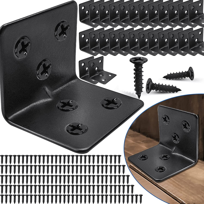 26PCS Black L Brackets for Wood with 156PCS Screws