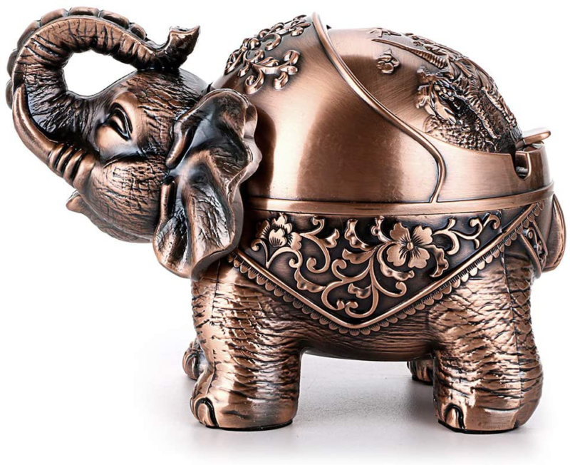 Hipiwe Elephant Windproof Ashtray with Lid, Desktop Metal Cigarette Ashtray Hold