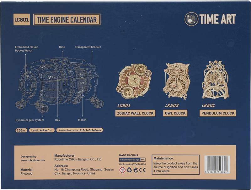 3D Wooden Puzzle, Calendar & Clock Model Kit for Adults to Build - Time Engine C