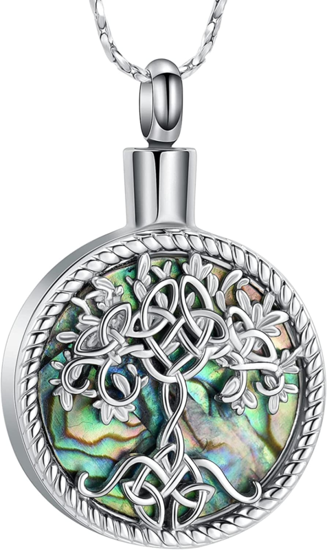 Tree of Life Urn Necklaces for Ashes Unisex Abalone Shell Tree of Life with Celt